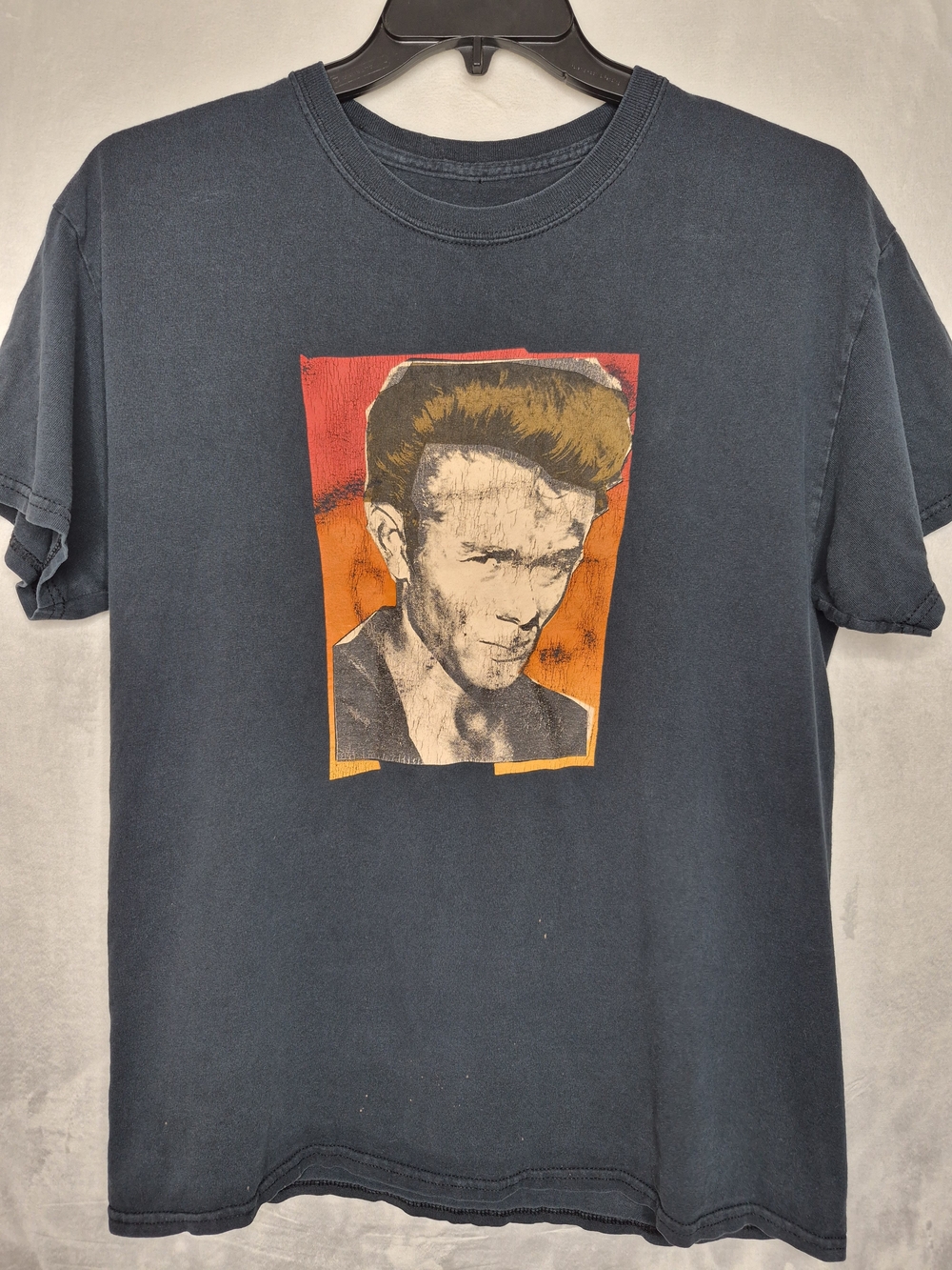 Vintage James Dean T Shirt Artistic Portrait Faded Blue Orange Mens M 21x28